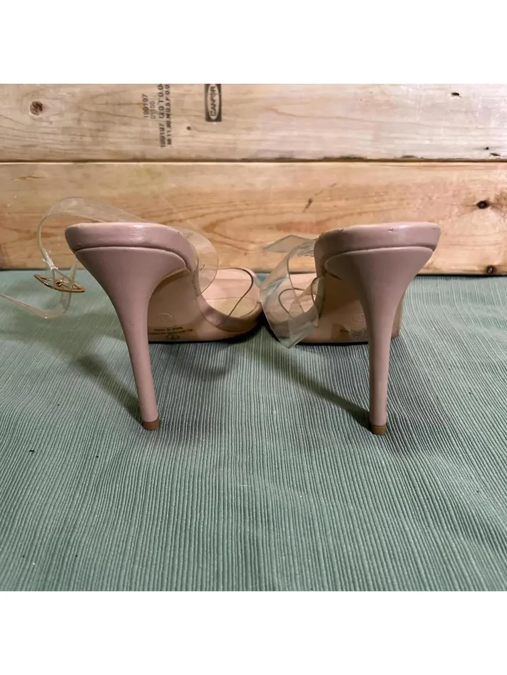 Miss Lola Womens Clear Nude Color Heels Size 7 Tan Pink Square Toe Party Pumps